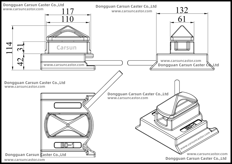 Installation dimensions of container casters
