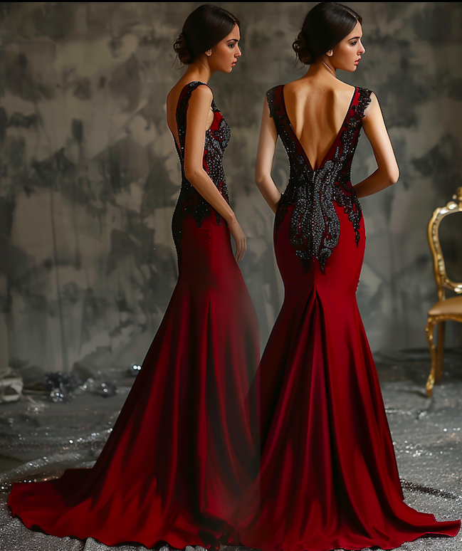 Das rückenfreie High-End-Abendkleid 2024 mit V-Ausschnitt steht für Eleganz