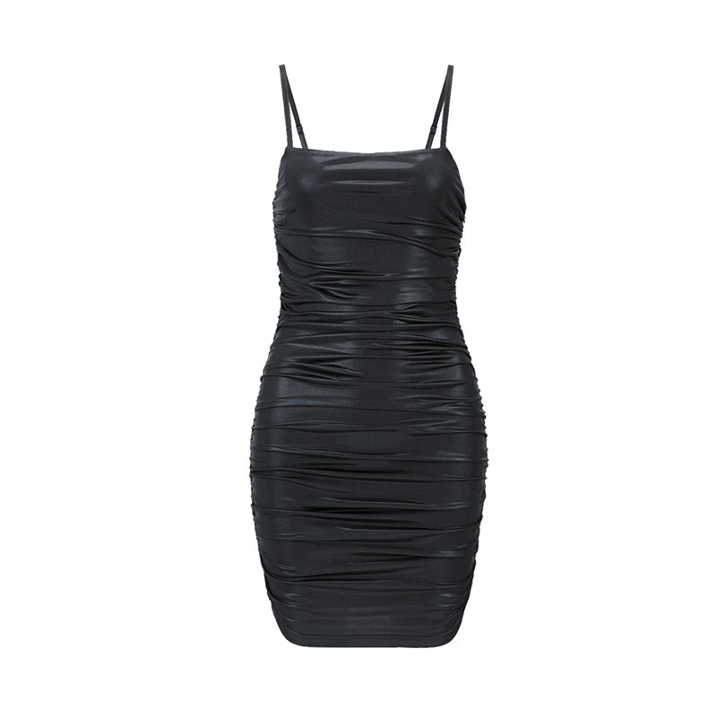 Matte High Elastic Fabric Black Sexy Strap Dress