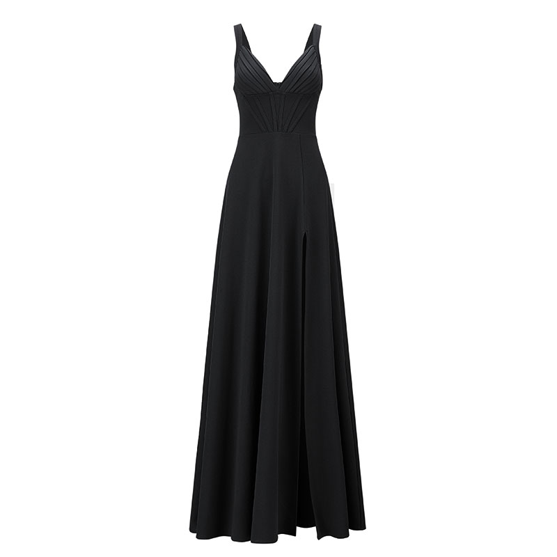 Knit Fabric Woven's Black Long formal Dress