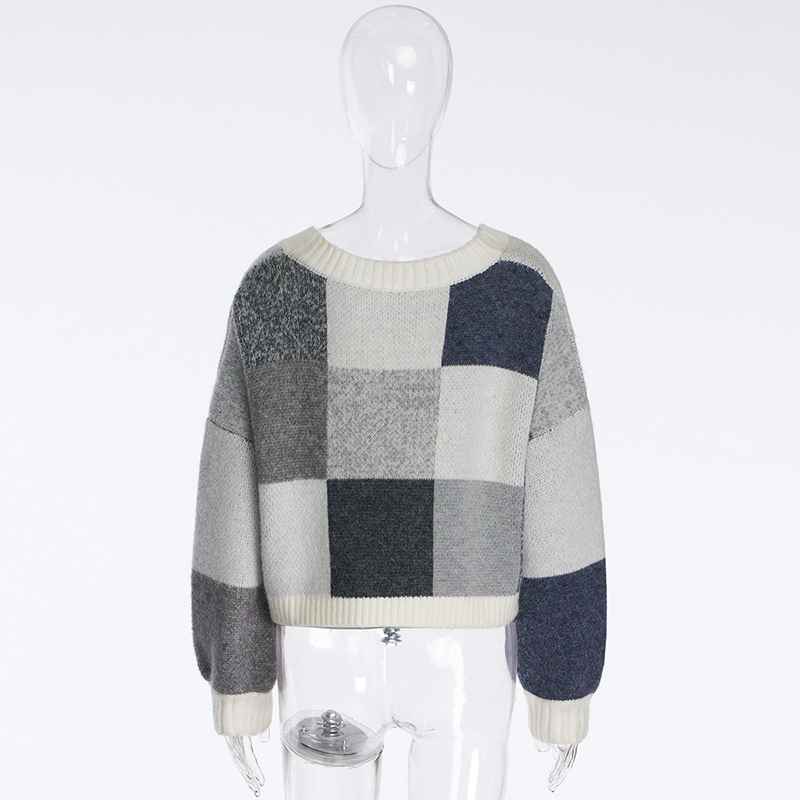 Sweater Cardigan Longgar Blok Warna Wanita_2k17