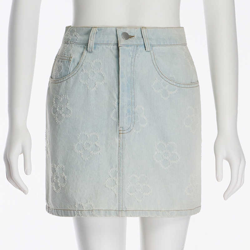 Ladies Casual High Waist A-Line Skirt Versatile Casual Denim Skirt1 (1)tjj