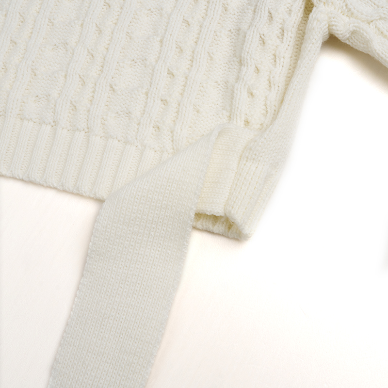 Sweter z okrągłym dekoltem, długim rękawem, wiązaniem na plecach i kokardą (3)k1o