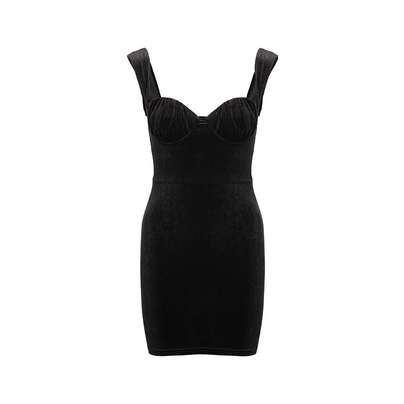 Velvet Fabric Women's Black Corset Dress