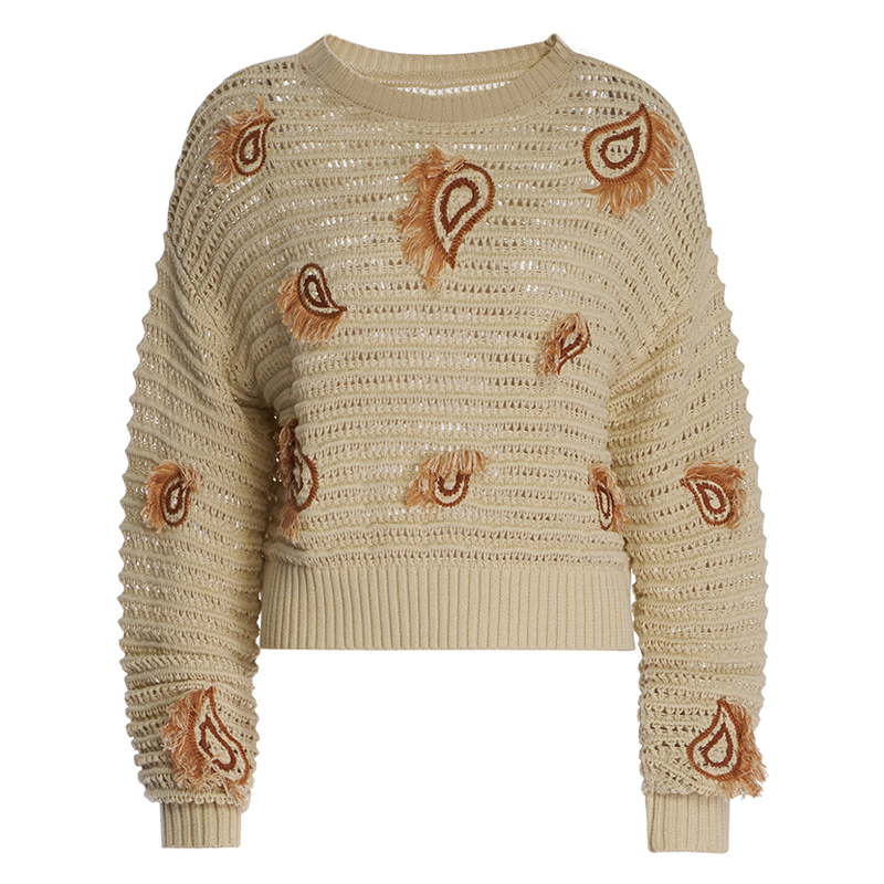 Damski sweter z haftowanym kwiatem nerkowca, luźny sweter w leniwym stylu