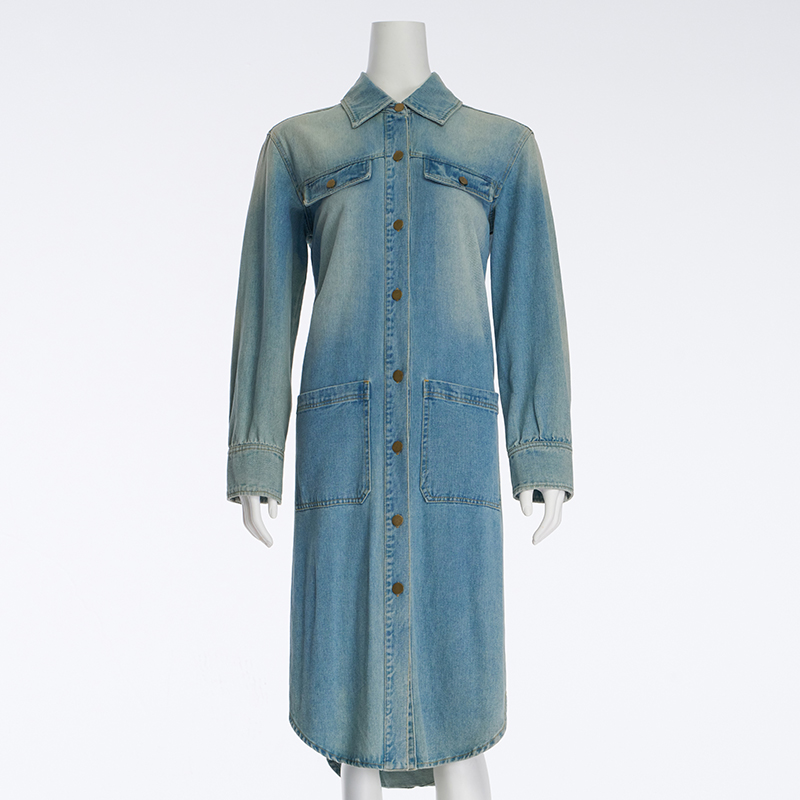 Moderner Retro-Trenchcoat aus gewaschenem Workwear-Denim für Damen