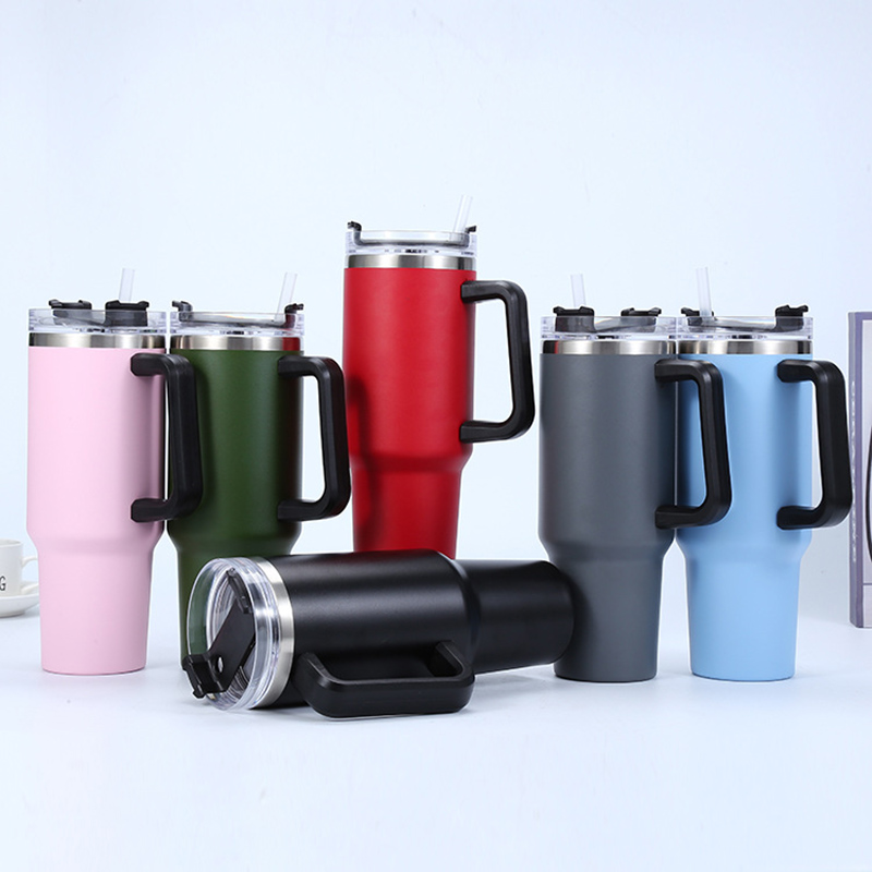 40oz Stainless Steel Insulated Tumbler With Straw And Handle