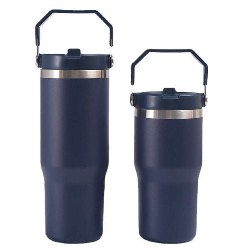 Insulated Portable Travel Mug With Handle And Straw Lid