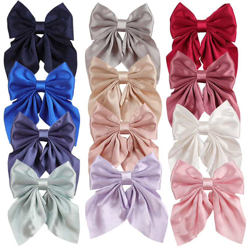 4.5 Inches Silky Satin Hair Barrettes Bow  Large For Women