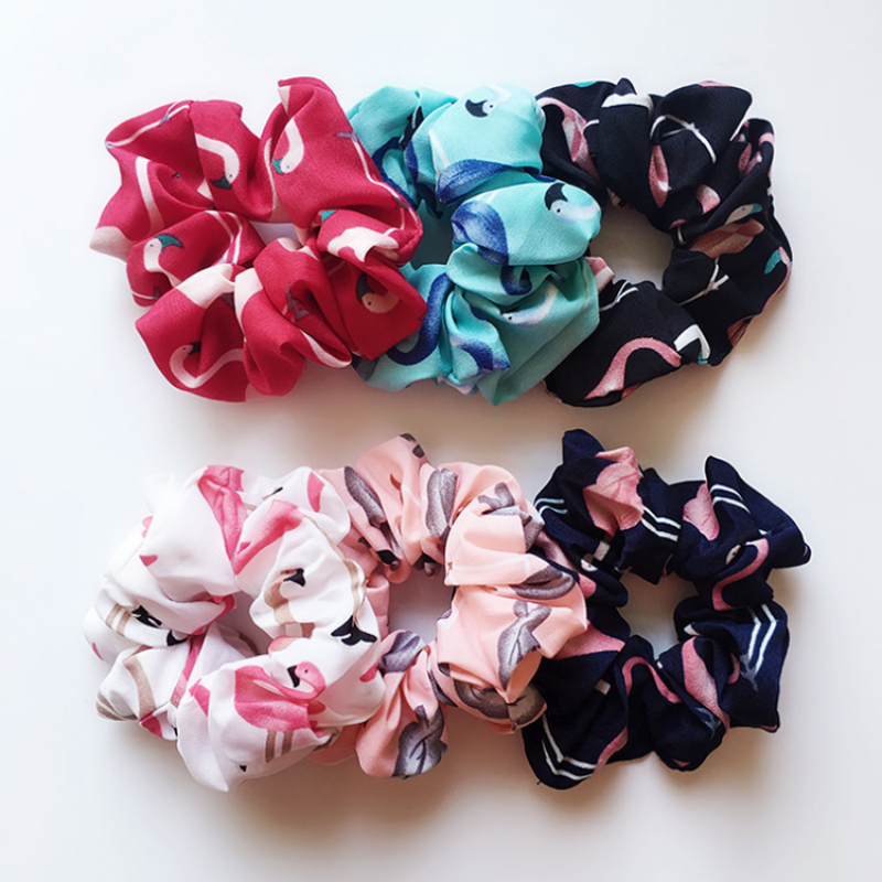 Scrunchies Rambut Anjal Cetakan Bunga Berkualiti Baik Untuk Gadis