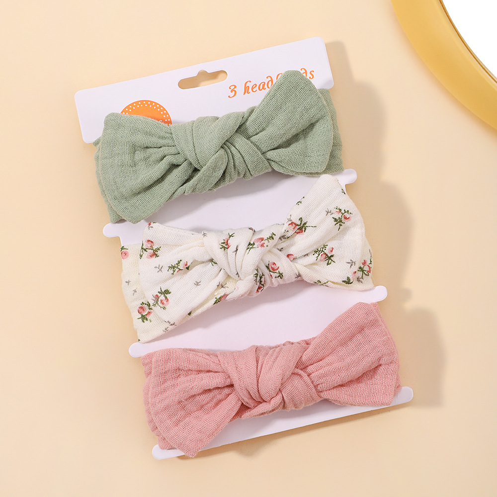 3 pièces/ensemble bandeau en coton crêpe floral mignon pour bébés