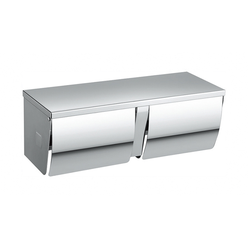 Stainless Steel Double Toilet Paper Roll Holder with Shelf Wall Mounted for Bathroom