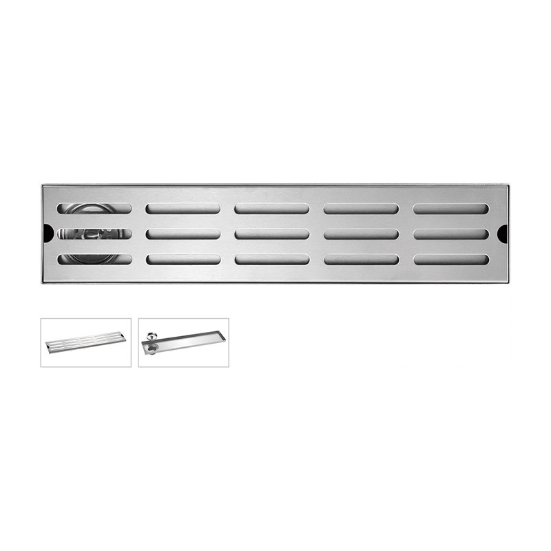 Customize different size bathroom water drainage stainless steel slim long liner linear rectangular floor drain with round holes