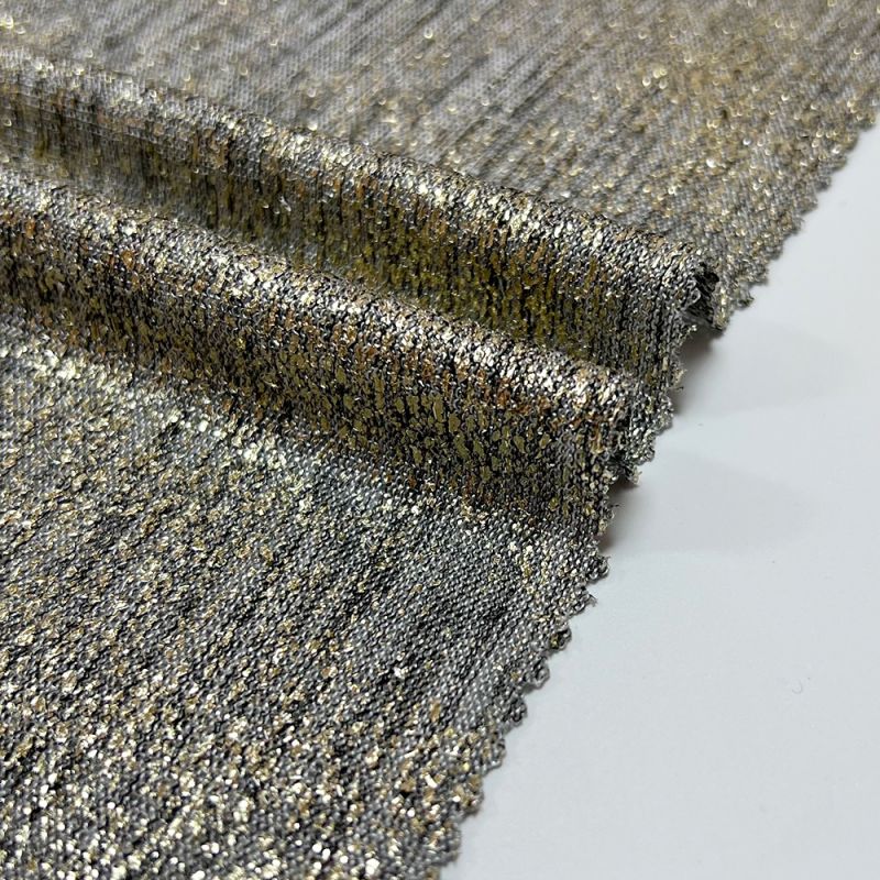 Suerte textil metallic mjuk tr stickad borstad hacci tyg för tröja