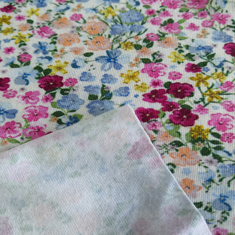 Suerte textile floral design lycra cotton bamboo and spandex fabric by the yard