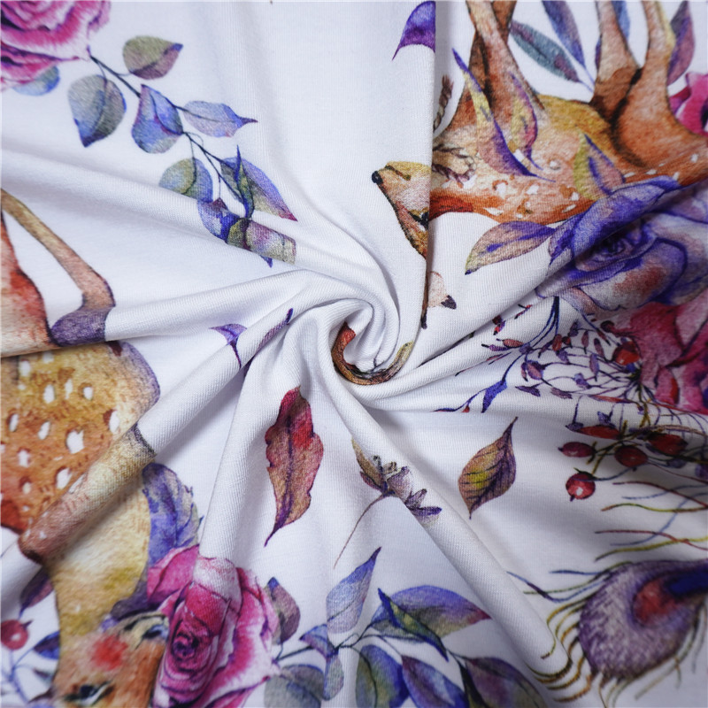 Suerte tekstil polyester spandex leopard print jersey kain kaus french terry di halaman