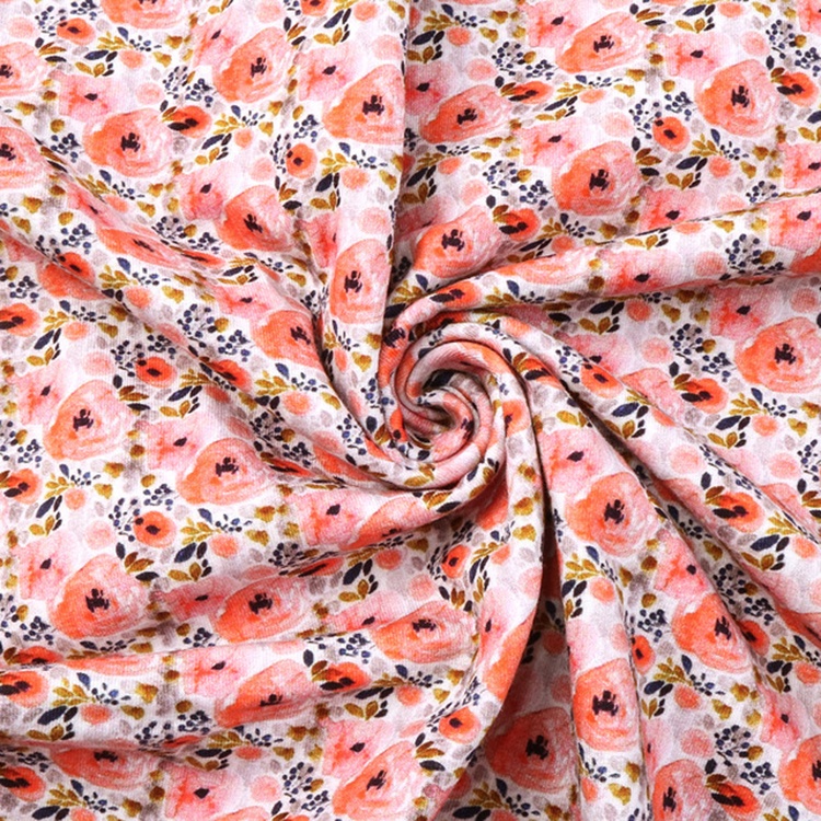 Suerte têxtil estampa personalizada padrão floral tecido de malha de algodão lycra atacado