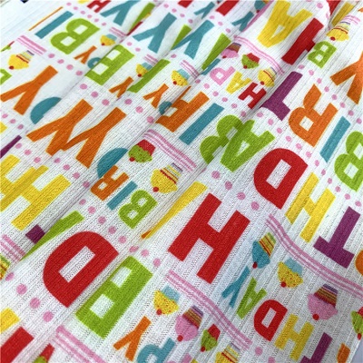 Suerte textile imprimé en gros joyeux anniversaire motif polyester spandex pull tissu tricoté côtelé
