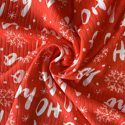 Suerte têxtil vermelho impressão poliéster elastano listrado tecido de malha canelada grossa para vestuário