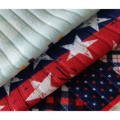 Tekstil Suerte 3*8 desain khusus dicetak kain bahan berusuk bergaris rajutan untuk manset