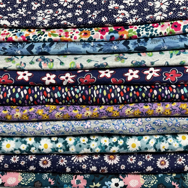 Suerte Textile Tkaniny szczotkowe DTY z bawełny organicznej w kwiatowy wzór