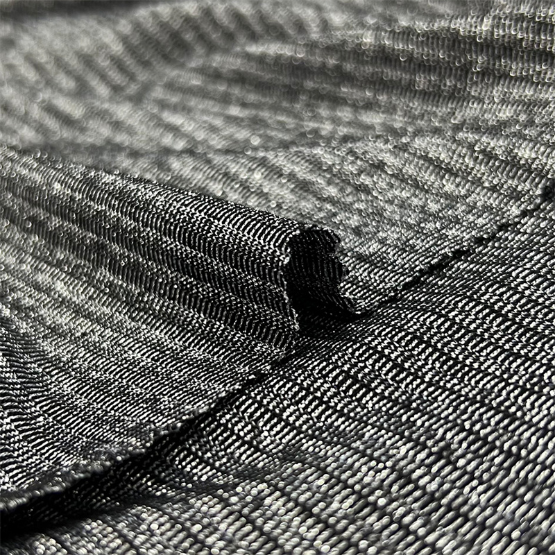 Suerte Textile R/T Spandex negru argintiu tricot metalic cu nervuri