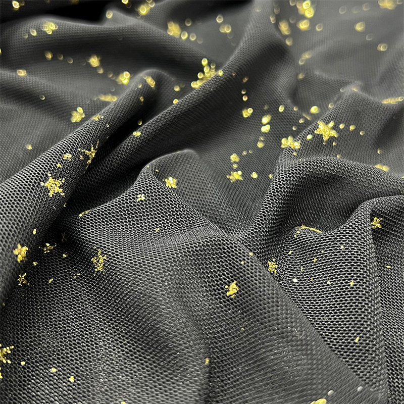 Bleščeča mrežasta tkanina z zlatimi bleščicami Suerte Textile za oblačila