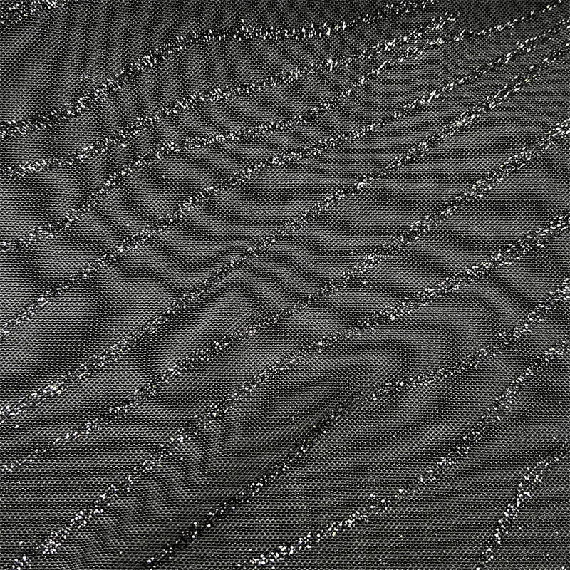 Suerte Textile sliver glitter line design mesh pique fabric para sa mga accessories