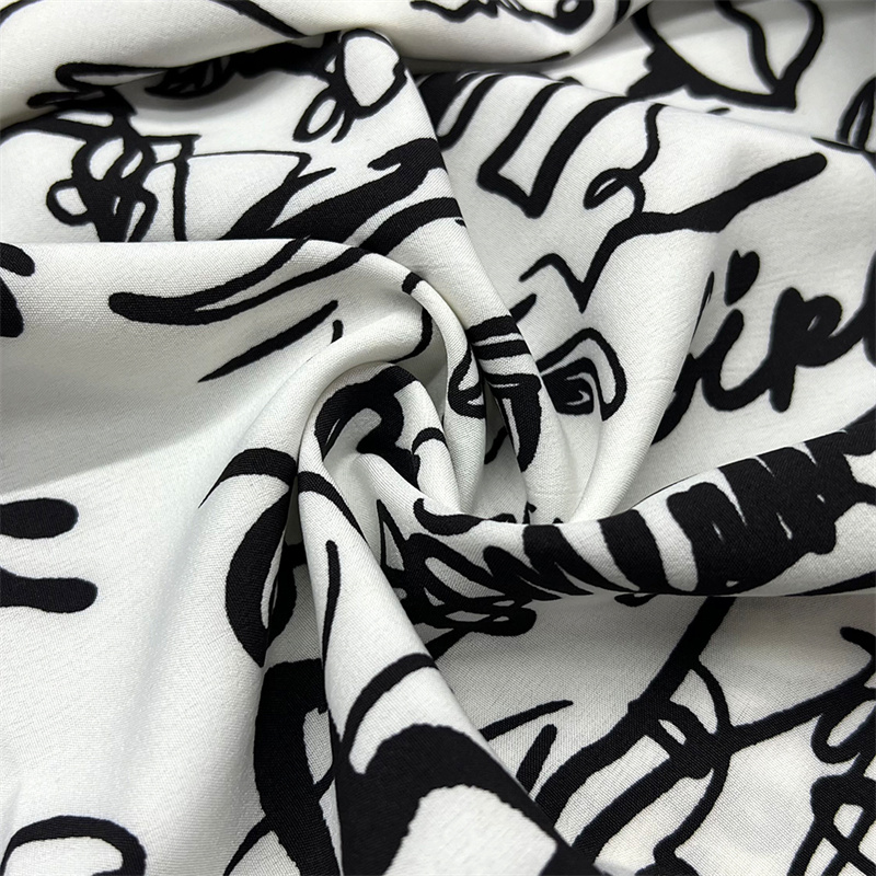 Suerte Textile tela elástica en cuatro direcciones con estampado de bocetos negros para prendas de vestir