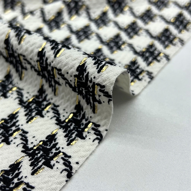 නිදි ඇඳුම් සඳහා Suerte Textile Houndstooth Polyester Spandex Foil Bullet Fabric