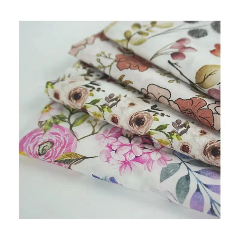 Suerte Textilní 100% bavlněná popelínová tkanina s květinovým potiskem na šaty