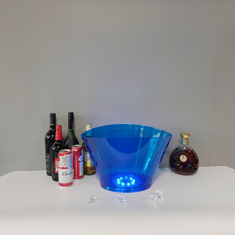 Glowing transparent plastic illuminated ice bucket