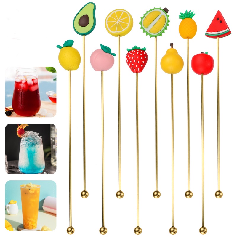 Stainless Steel Cocktail Swizzle Metal Mixing Sticks Fruit Drink Stirrers