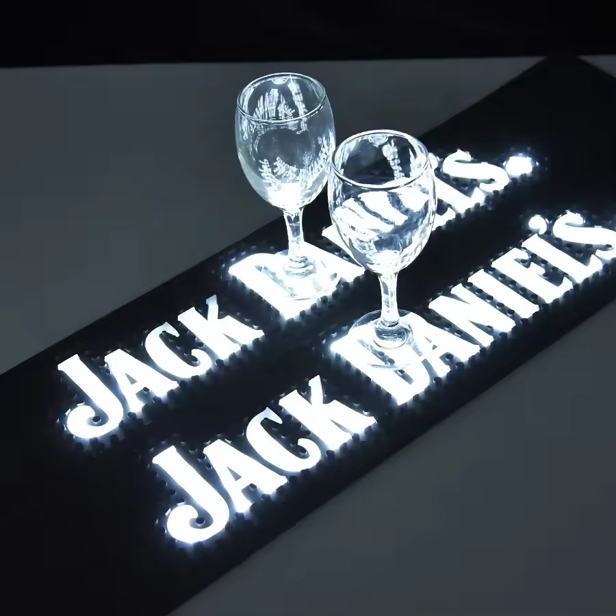 What are the main advantages of custom branded LED bar mats?