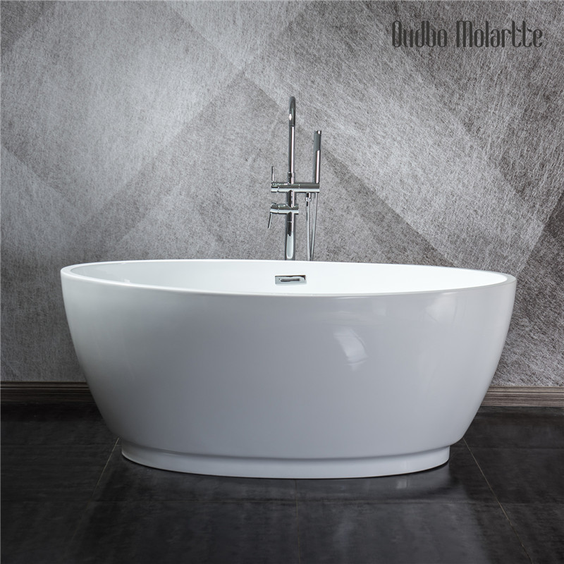 With Drainer Oval Shape Acrylic Bathroom Soaking Freestanding Bathtub
