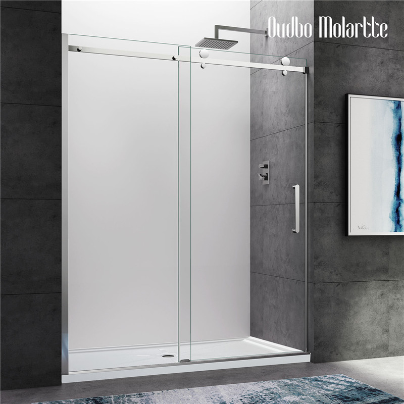 Rahmenlose Duschschiebetür aus Edelstahl mit Griff