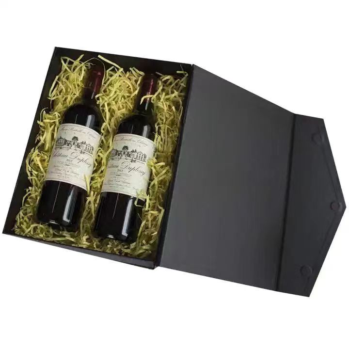 High-Grade Leather PU Wine Gift Box Engraved Double Red W...