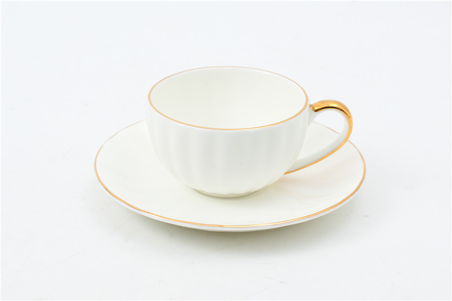 New Gold Striped Coffee Cup and Saucer Set