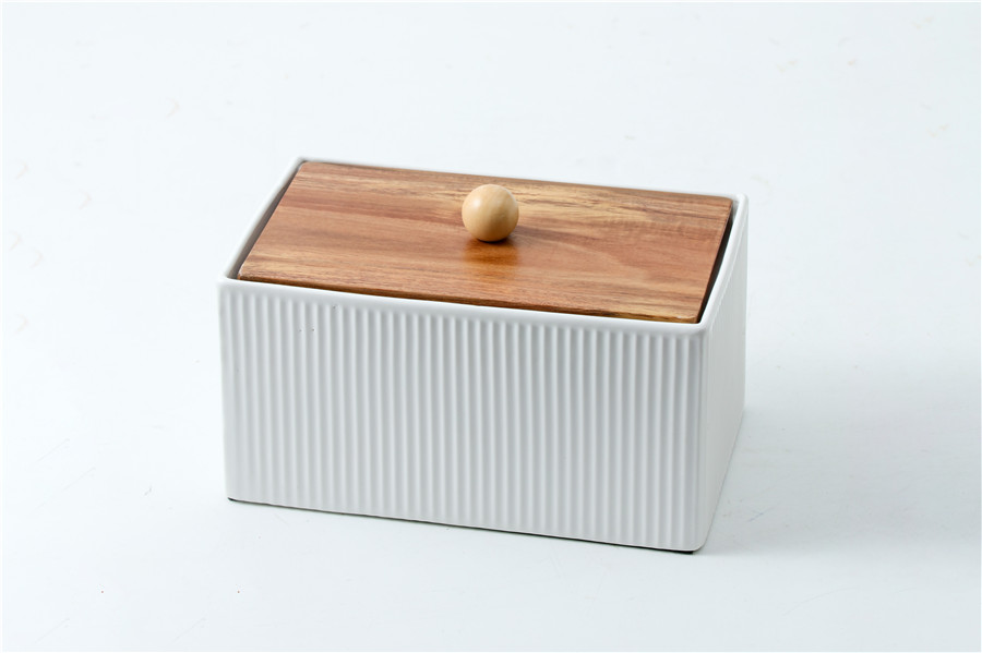 Ceramic Storage Box with Wood Lid