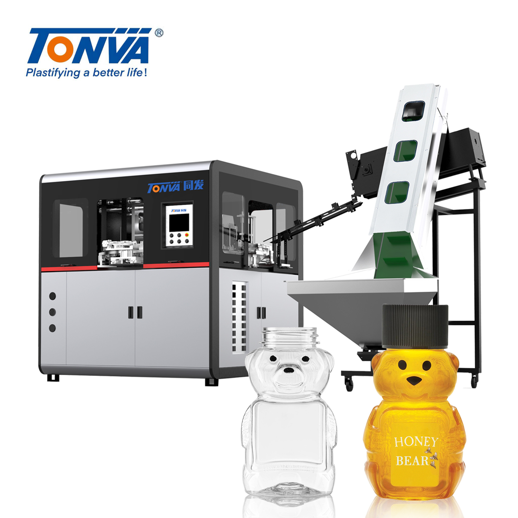 ماكينة تشكيل ونفخ الزجاجات البلاستيكية الصغيرة الكرتونية على شكل دب العسل من TONVA PET