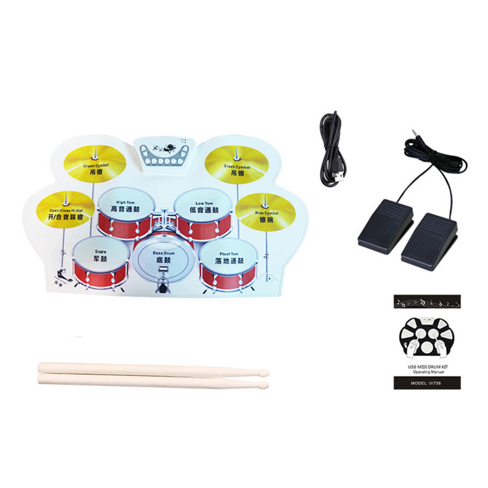  W1008 Foldable Portable Music Toys Drum Pad Electronic Roll Up Drum Set (3)hve