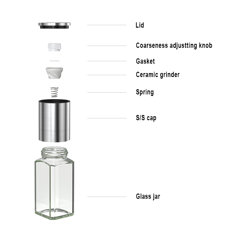 Wholesale Salt and Pepper Grinder with Square Glass Bottle 