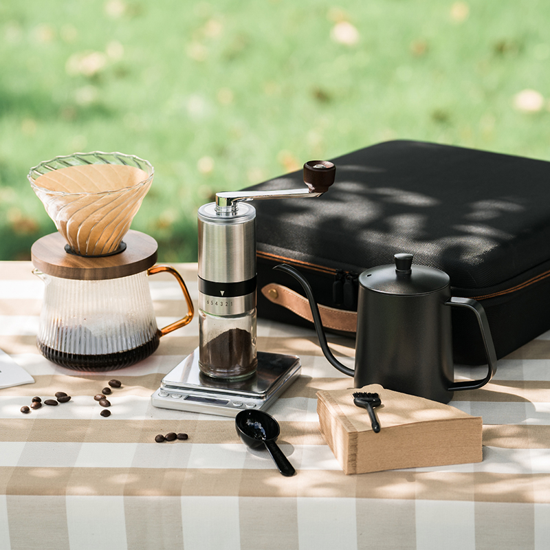 Portable Travel Coffee Gift Set with Manual Grinder