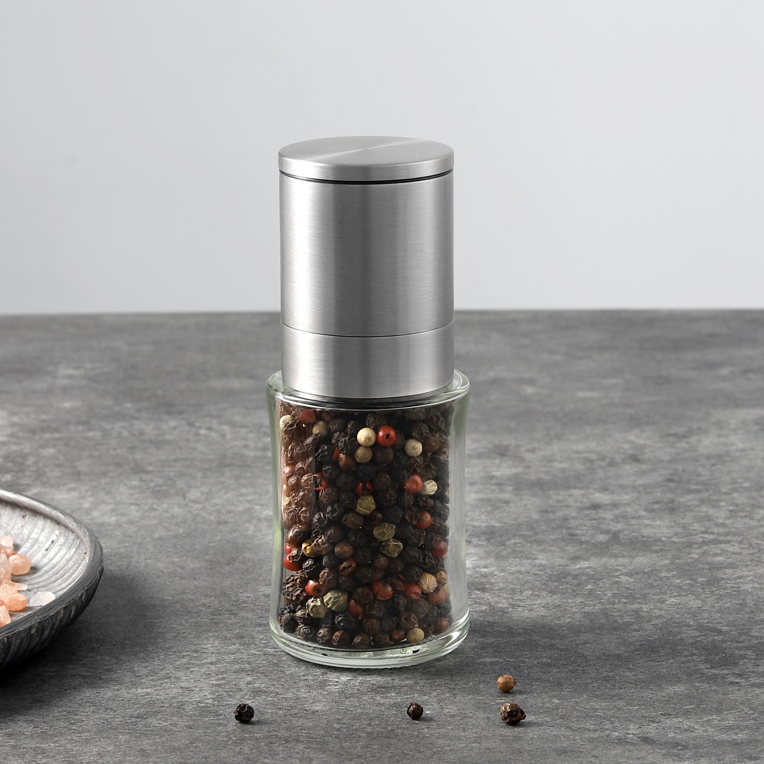 ODM Stainless Steel Pepper Grinder with Glass Bottle 
