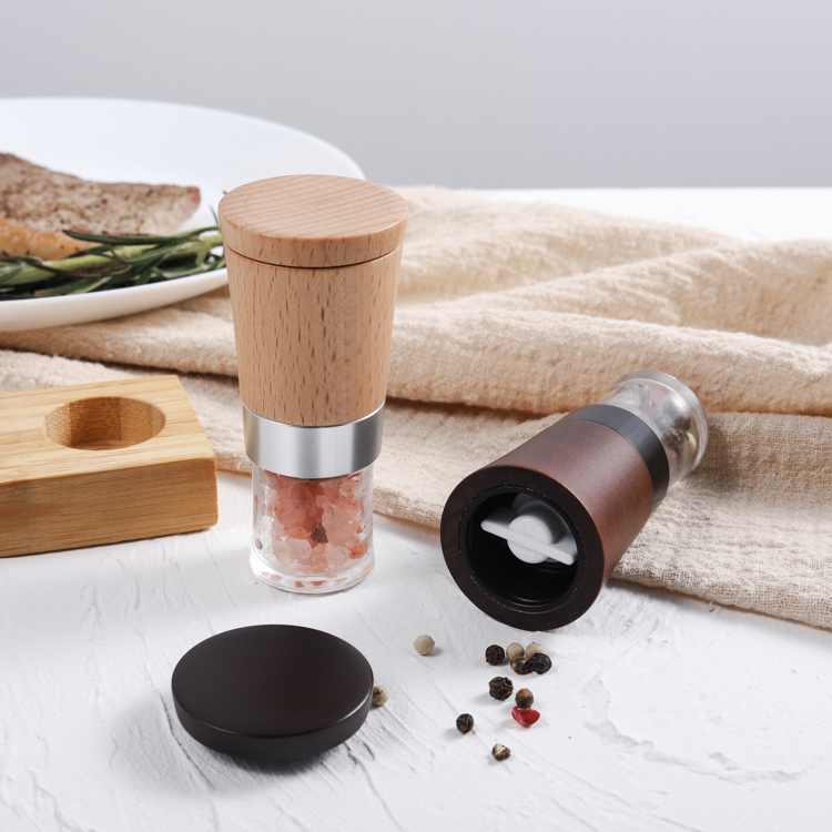 ODM Mini Wooden Spice Mill Set with Wooden Base