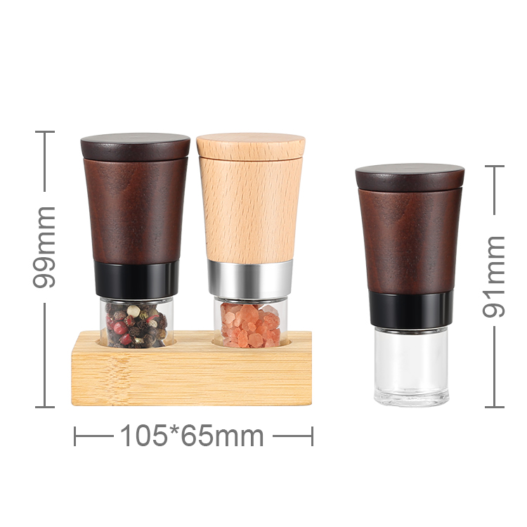 ODM Mini Wooden Spice Mill Set with Wooden Base