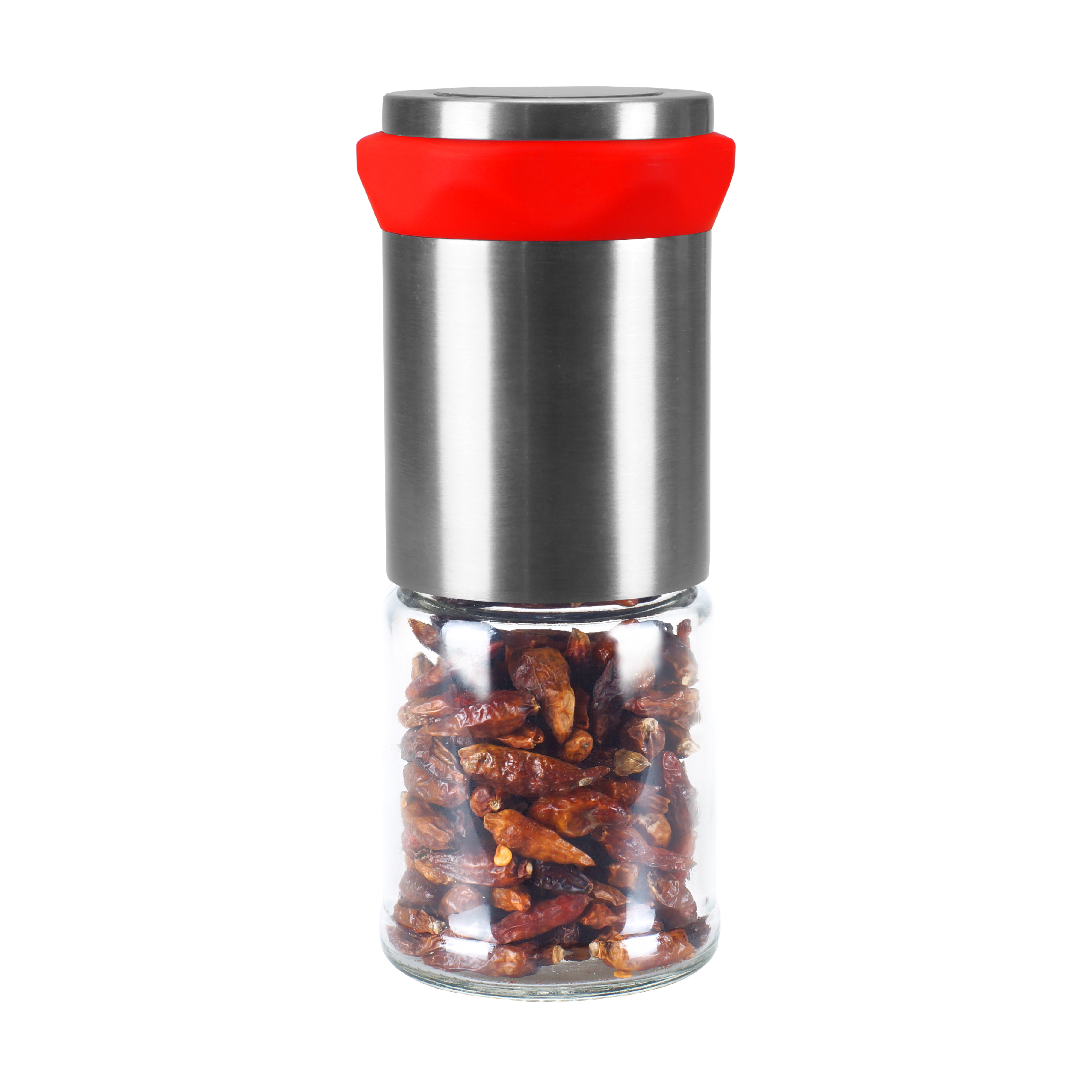 Ručný mlynček na chilli papričky z nehrdzavejúcej ocele so sklenenou nádobou