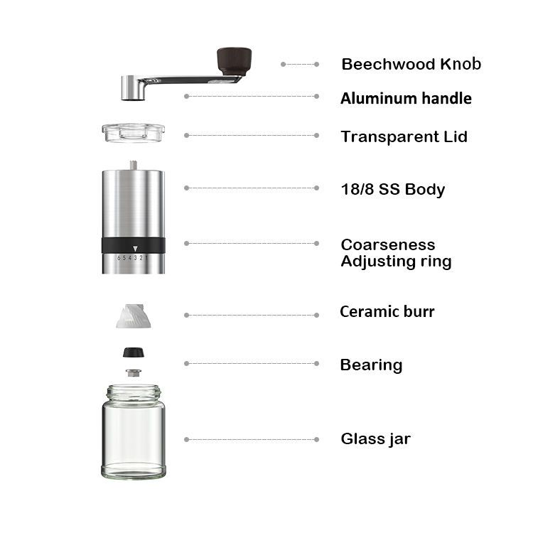 Customized Manual Coffee Grinder with Glass Bottle