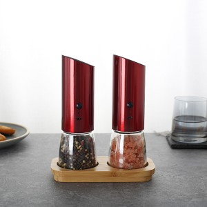 Electric Salt Pepper Grinder Set with Wooden Base