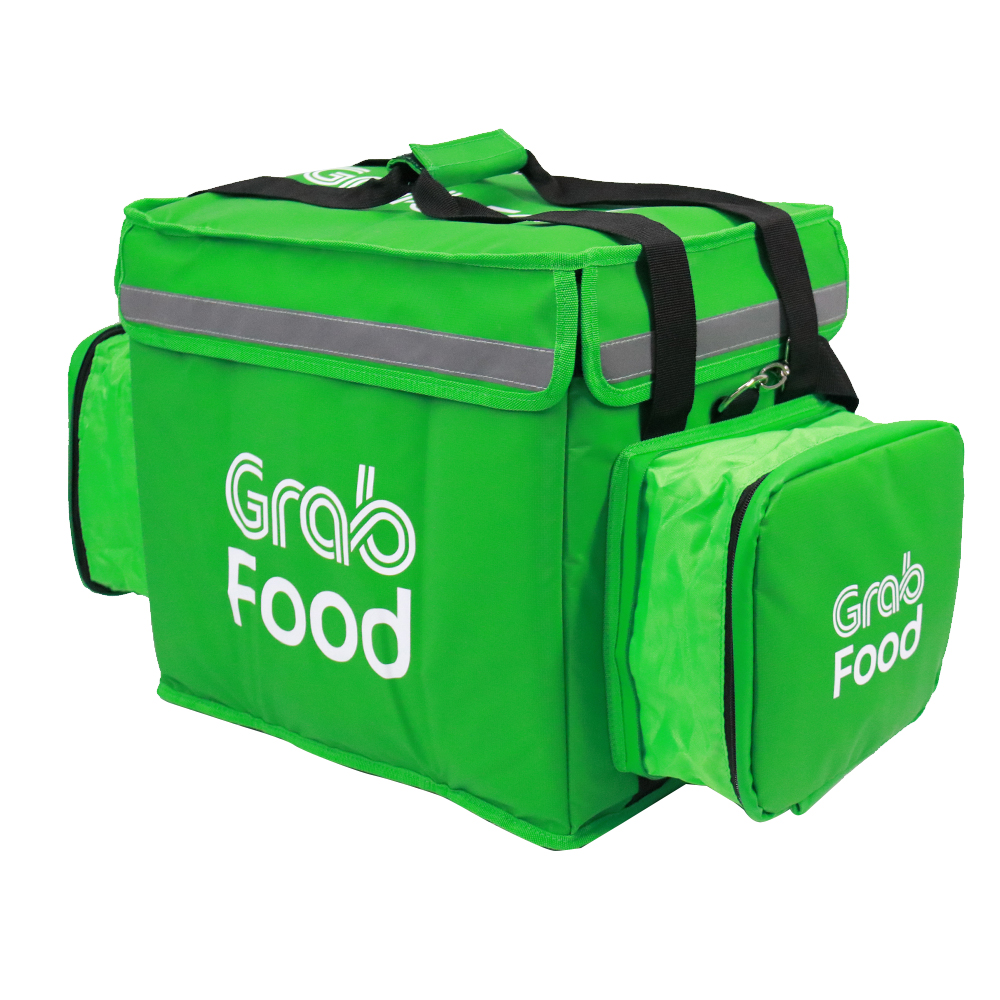 Bolsa de entrega de alimentos reutilizable con logotipo personalizado, bolsa enfriadora con aislamiento térmico de bolsillo extensible con portavasos ACD-H-035